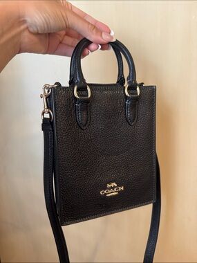 Coach Black Pebbled Leather Mini Shopper with Gold Hardware